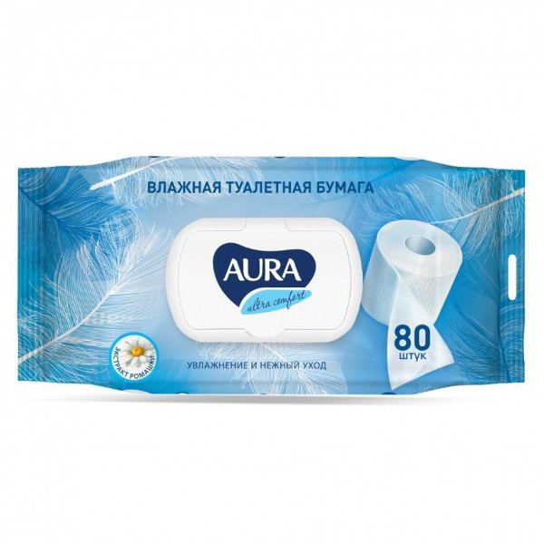 AURA Туалетная бумага ULTRA 80шт Влажная