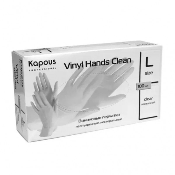 KAPOUS PROF Виниловые перчатки неопудренные нестерильные прозрачные Kapous L (1пара)